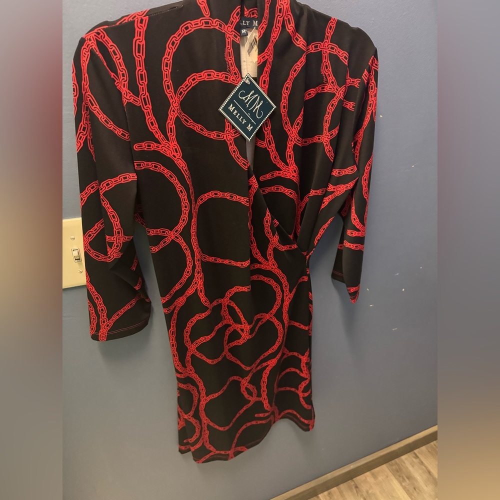 Melly M Black Dress with Red Chain Design